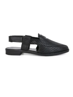 Alberto Torresi Genuine Black Leather Textured Peshawari Sandal With Padded Insole -Alberto Torresi Sale Store 88770BLACK 3