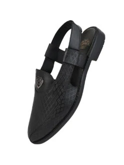 Alberto Torresi Genuine Black Leather Textured Peshawari Sandal With Padded Insole -Alberto Torresi Sale Store 88770BLACK 4