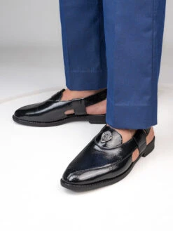 Alberto Torresi Black Patent Crinkle Peshawari Sandal With Padded Insole