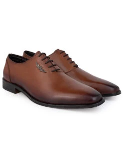 Tan Leather Lace Up Shoes For Men With Sneaker Footpad -Alberto Torresi Sale Store DSC 1252 2