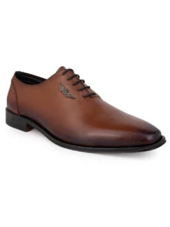 Tan Leather Lace Up Shoes For Men With Sneaker Footpad -Alberto Torresi Sale Store DSC 1253