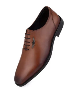 Tan Leather Lace Up Shoes For Men With Sneaker Footpad -Alberto Torresi Sale Store DSC 1257