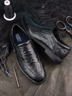 Alberto Torresi Shiny CrinkleBlack Leather Slip InSneakers Eva Sole Formals