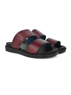 Alberto Torresi PVC Printed Branding Textured Bordo Leather Men Slippers -Alberto Torresi Sale Store DSC 3813 2