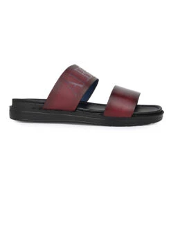 Alberto Torresi PVC Printed Branding Textured Bordo Leather Men Slippers -Alberto Torresi Sale Store DSC 3815