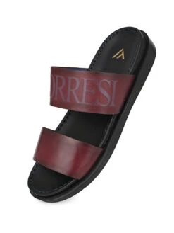 Alberto Torresi PVC Printed Branding Textured Bordo Leather Men Slippers -Alberto Torresi Sale Store DSC 3817