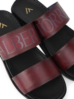 Alberto Torresi PVC Printed Branding Textured Bordo Leather Men Slippers -Alberto Torresi Sale Store DSC 3820