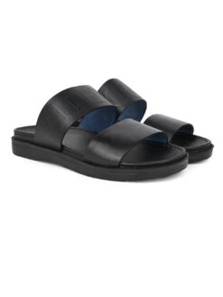 Alberto Torresi PVC Printed Branding Textured Black Leather Men Slippers -Alberto Torresi Sale Store DSC 3852 2