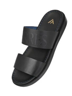 Alberto Torresi PVC Printed Branding Textured Black Leather Men Slippers -Alberto Torresi Sale Store DSC 3855 2