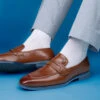 Alberto Torresi Hungary Series 610 Branded Sole Saddle Tan Loafers