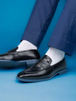 Alberto Torresi Hungary Series 610 Branded Sole Saddle Black Loafers