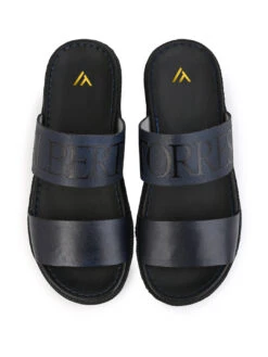 Alberto Torresi PVC Printed Branding Textured Blue Leather Men Slippers -Alberto Torresi Sale Store DSC 8240 2
