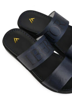 Alberto Torresi PVC Printed Branding Textured Blue Leather Men Slippers -Alberto Torresi Sale Store DSC 8243 2