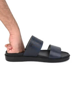 Alberto Torresi PVC Printed Branding Textured Blue Leather Men Slippers -Alberto Torresi Sale Store DSC 8257 2