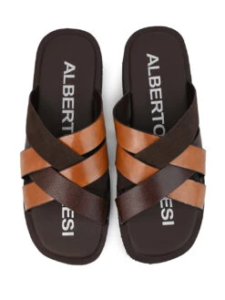 Alberto Torresi 271 Trendy Non Stitched StrapBrown Leather Slippers -Alberto Torresi Sale Store DSC 8412