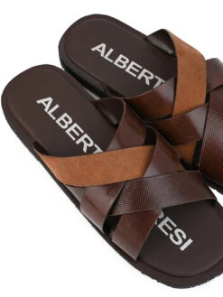 Alberto Torresi 271 Trendy Non Stitched Strap TanLeather Slippers -Alberto Torresi Sale Store DSC 8418