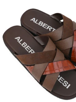 Alberto Torresi 272 Trendy Non Stitched StrapBrown Leather Slippers -Alberto Torresi Sale Store DSC 8426 2