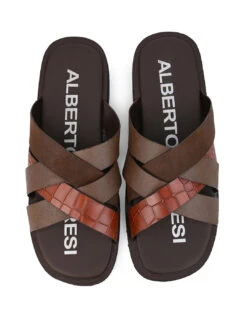 Alberto Torresi 272 Trendy Non Stitched StrapBrown Leather Slippers -Alberto Torresi Sale Store DSC 8430 2